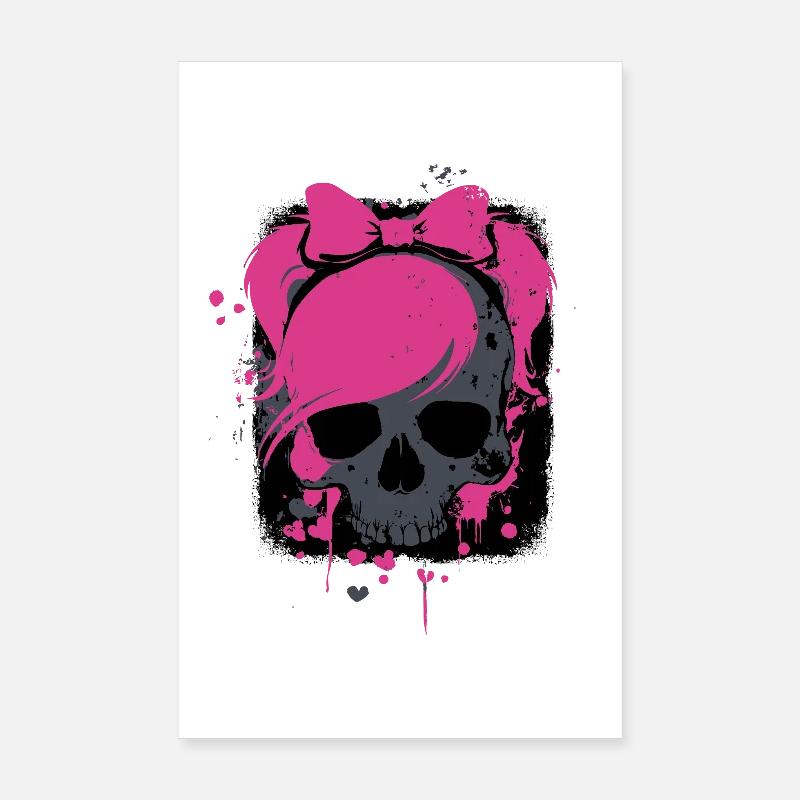 Pink Skull with Braids and Bows Poster 8" x 12" (20x30 cm)
