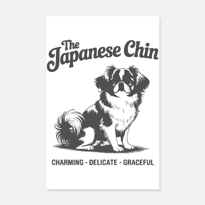 Silhouette de chien à menton japonais Poster 20 x 30 cm