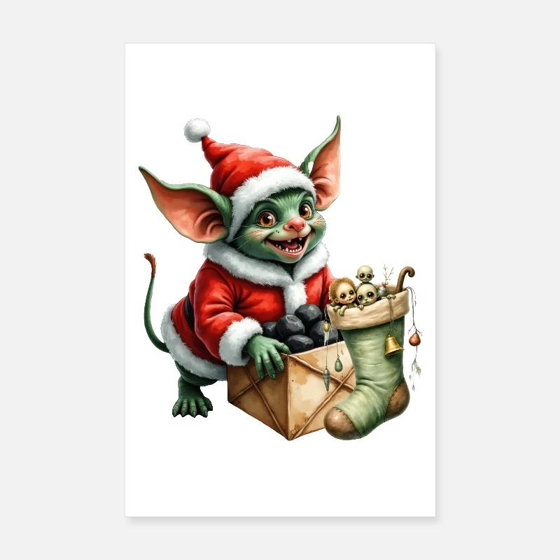Lutin de Noël vert avec sac Poster 20 x 30 cm