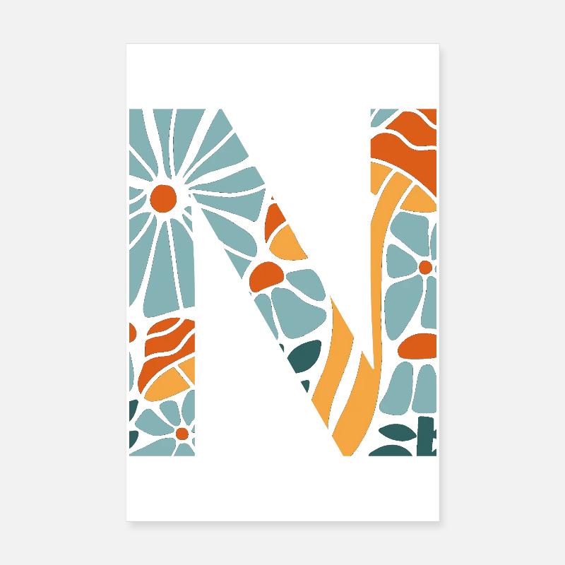 Lettre n fleurs groovy idée cadeau  Poster 20 x 30 cm