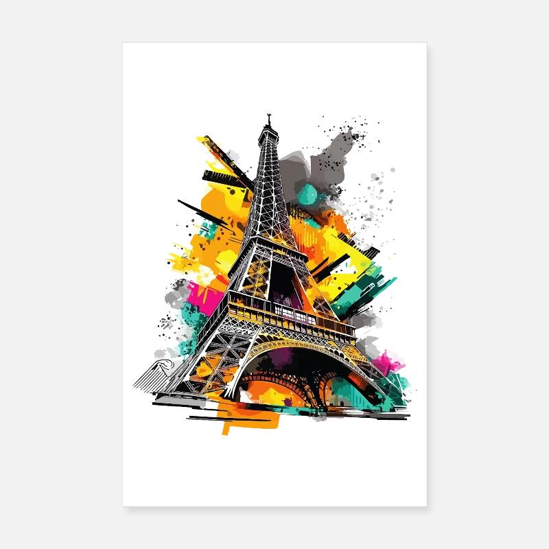 Eiffelturm Paris Skyline Frankreich Splash Bunt Poster 20x30 cm