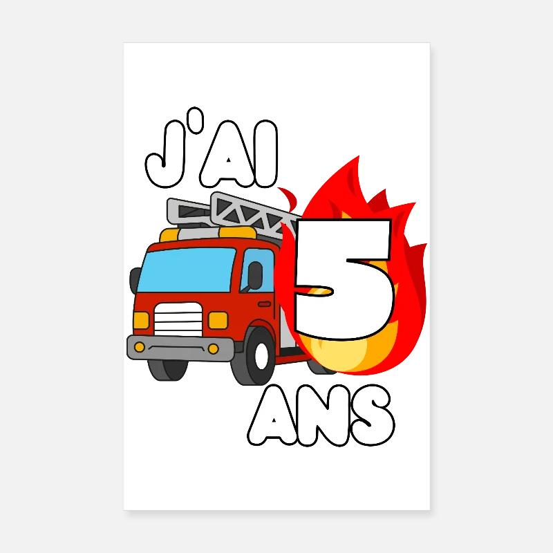 J’ai 5 ans camion de pompier fun Poster 20 x 30 cm
