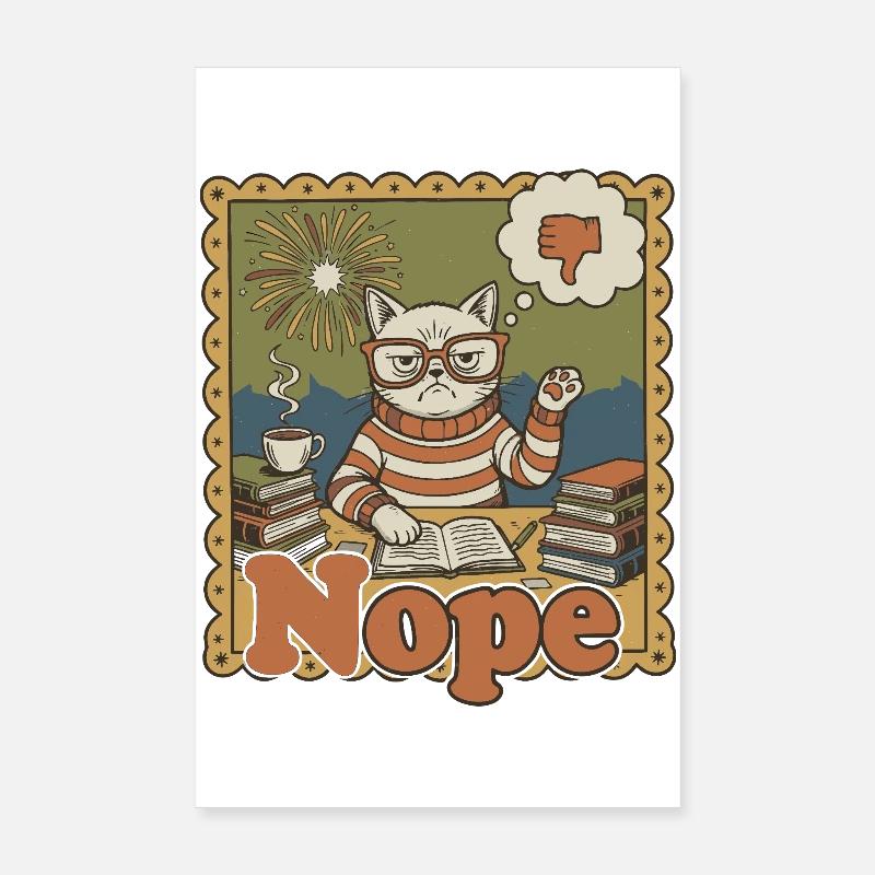 Nein Katze: Retro Nerd Schreibtischkunst Poster 20x30 cm