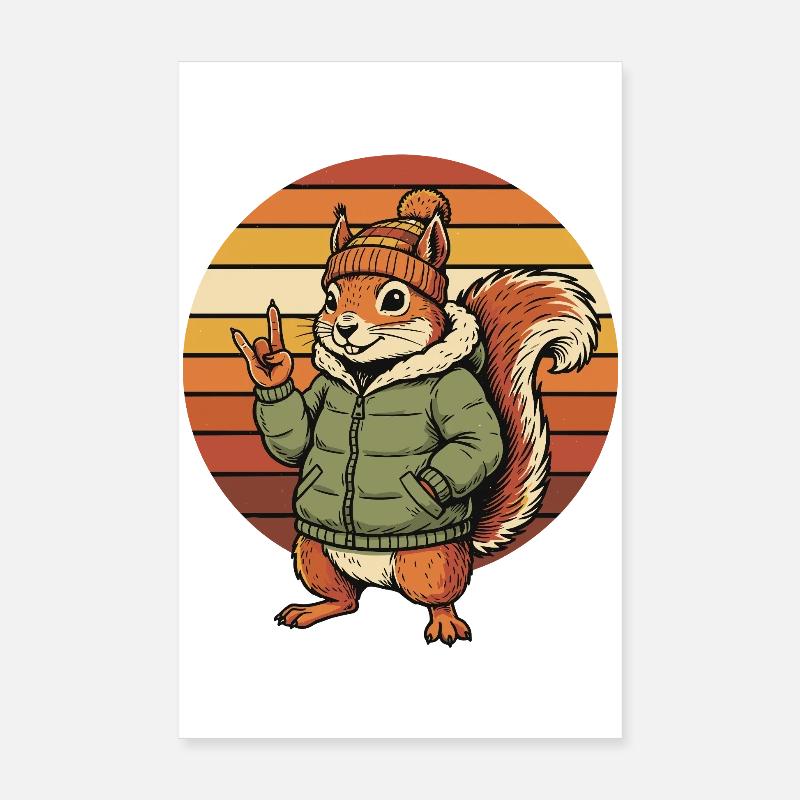 Cool Squirrel - Winter Retro Design Poster 8" x 12" (20x30 cm)