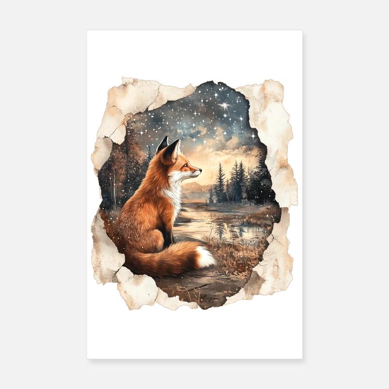 Fuchs Sterne Poster 20x30 cm