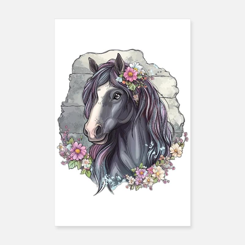 Cheval aux fleurs Poster 20 x 30 cm