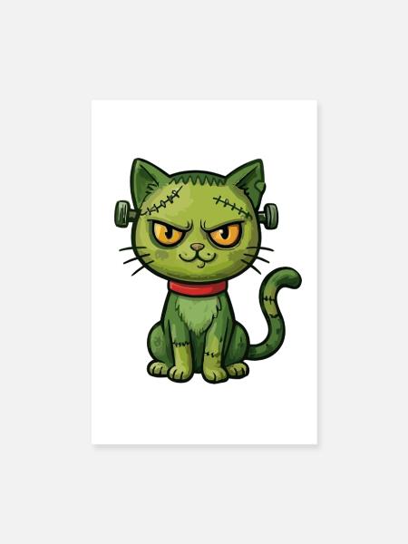 Grüne Zombie-Katze - Poster 20x30 cm - Weiß - Vorne