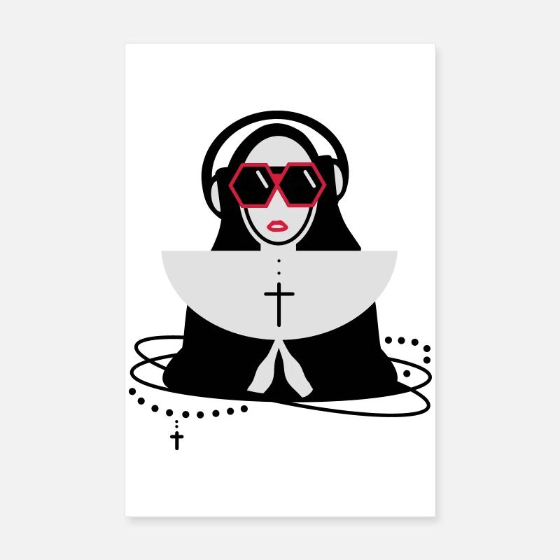 La religieuse avec des lunettes et un casque Poster 20 x 30 cm