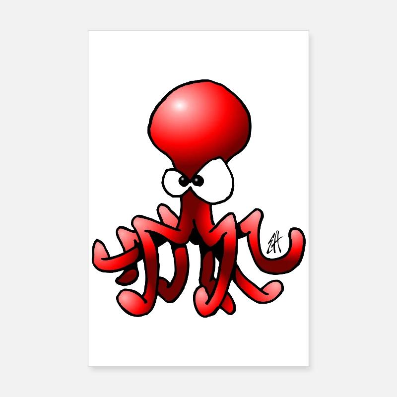 Krake - Tintenfisch - Poster 20x30 cm - Weiß