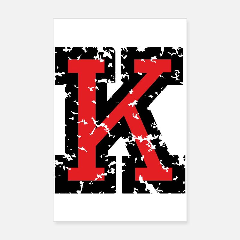 Letter K (Distressed) two-color Black/Red Poster 8" x 12" (20x30 cm)
