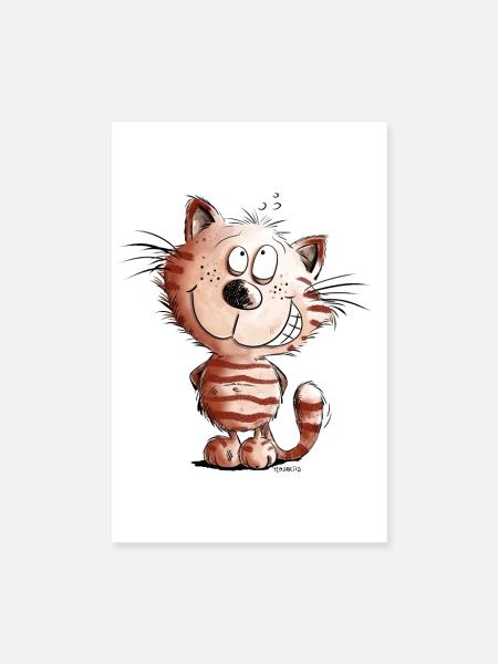 Cadeau de bande dessinée Motif de chat Little Naughty Cat I - Poster 20 x 30 cm - blanc - Devant