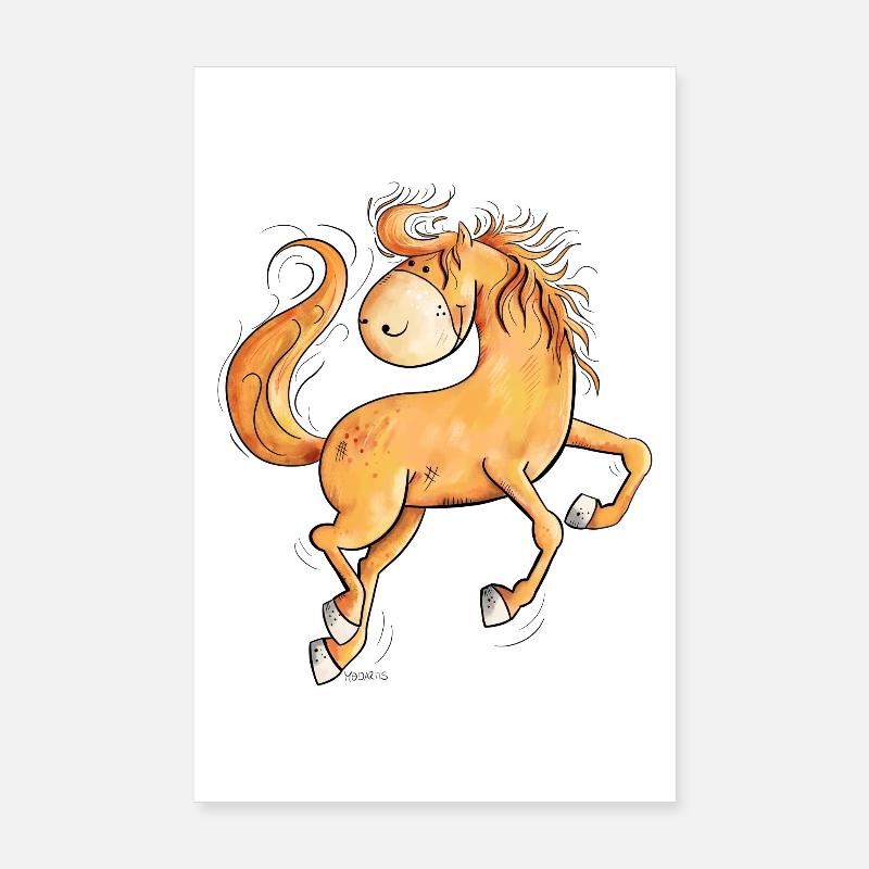 Wild horse in flowing mane I Comic - Poster 8" x 12" (20x30 cm) - white