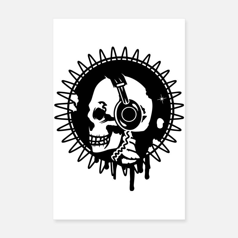 Tête de mort avec écouteurs en professionnel Poster 20 x 30 cm