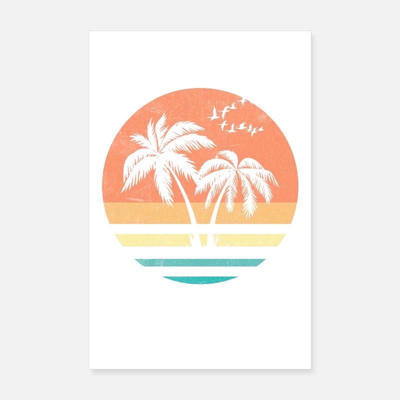 Palm Sunset Retro Circle Poster 20 x 30 cm