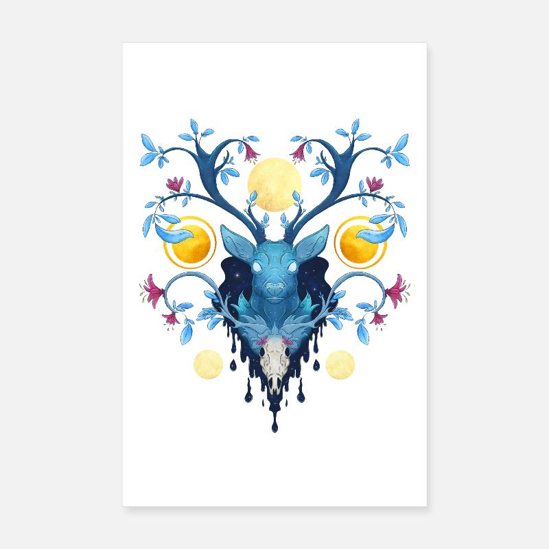 Blue Ink Spirits - Nachthirsch und Blumenholz 2 Poster 20x30 cm