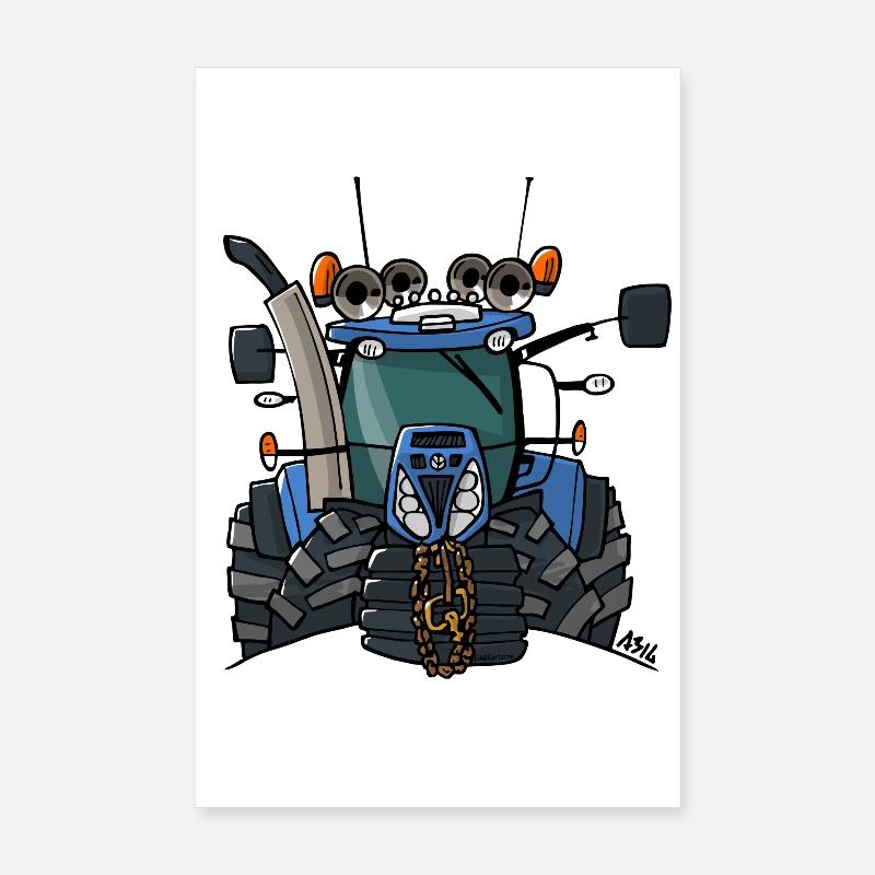 0397 blue tractor Poster 8" x 12" (20x30 cm)