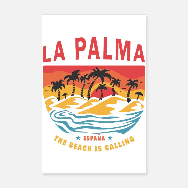 La Palma Strand Palmen Design - Poster 20x30 cm - Weiß