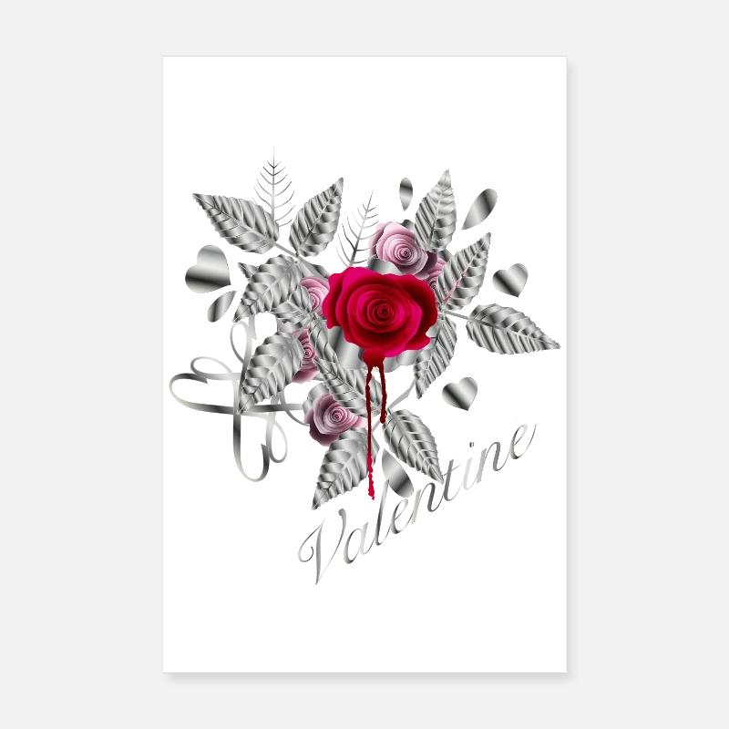 silberfarbene Valentinstag Komposition mit Rosen Poster 20x30 cm