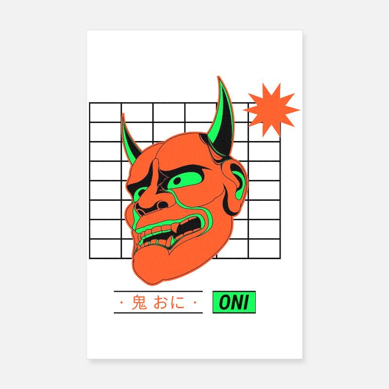 Neon Oni Mask Design - Poster 8" x 12" (20x30 cm) - white