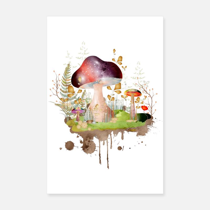 Aquarelle de champignon colorée inspirée par la nature Poster 20 x 30 cm