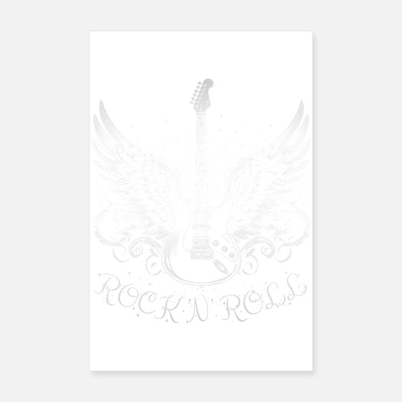 Rock 'n' Roll Guitar - Poster 20x30 cm - Weiß