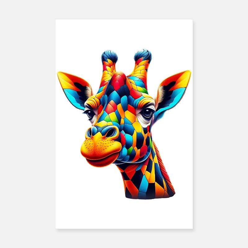 Giraffe colored and painted like Harlequin Poster 8" x 12" (20x30 cm)