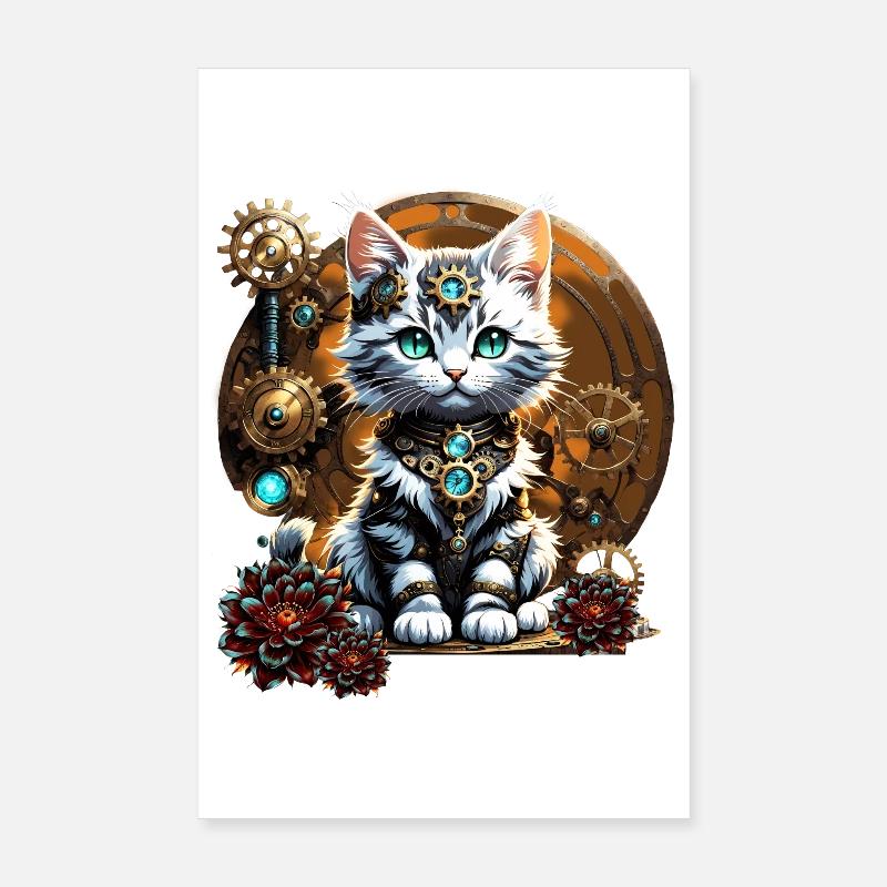 Ein niedliches kleines Kätzchen im Steampunk-Stil Poster 20x30 cm