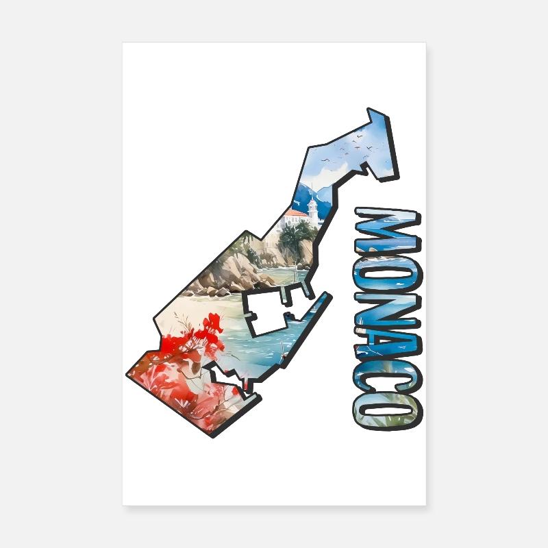 Watercolor Map Monaco Poster 8" x 12" (20x30 cm)