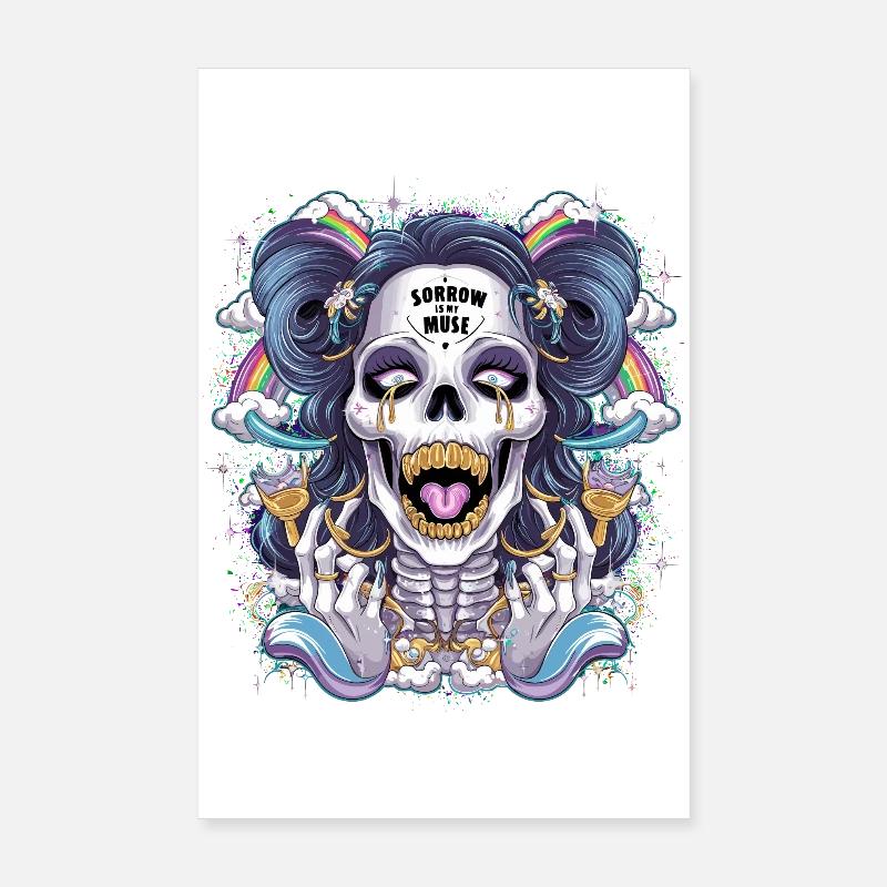 Glitzernder Skelettschädel mit Regenbogen Poster 20x30 cm