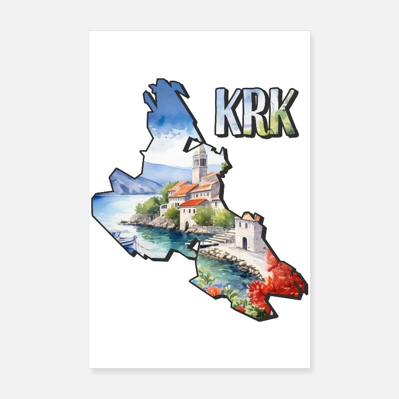 Watercolor Map Krk Poster 8" x 12" (20x30 cm)