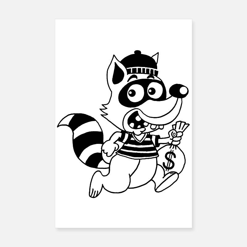 Thief Raccoon (Black) Poster 8" x 12" (20x30 cm)