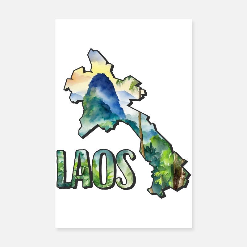 Carte à l’aquarelle du Laos Poster 20 x 30 cm