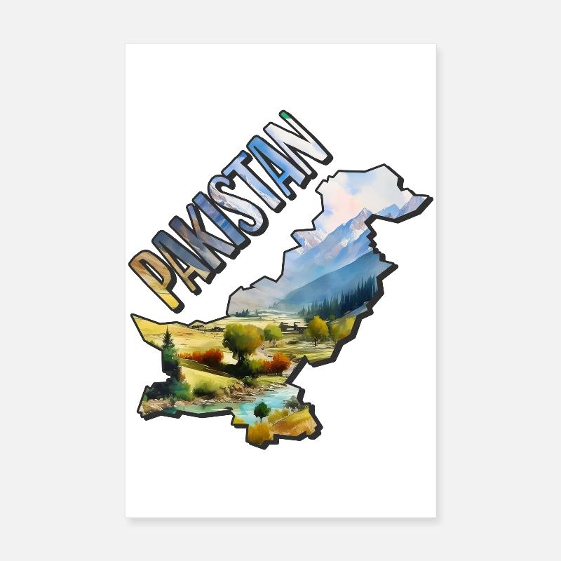 Carte à l’aquarelle Pakistan Poster 20 x 30 cm