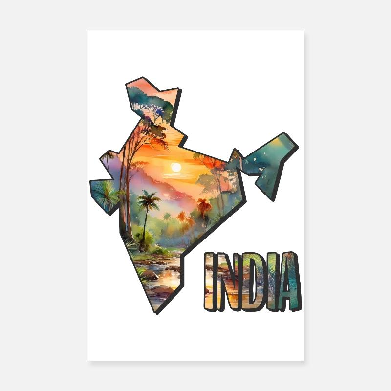 Carte à l’aquarelle de l’Inde Poster 20 x 30 cm