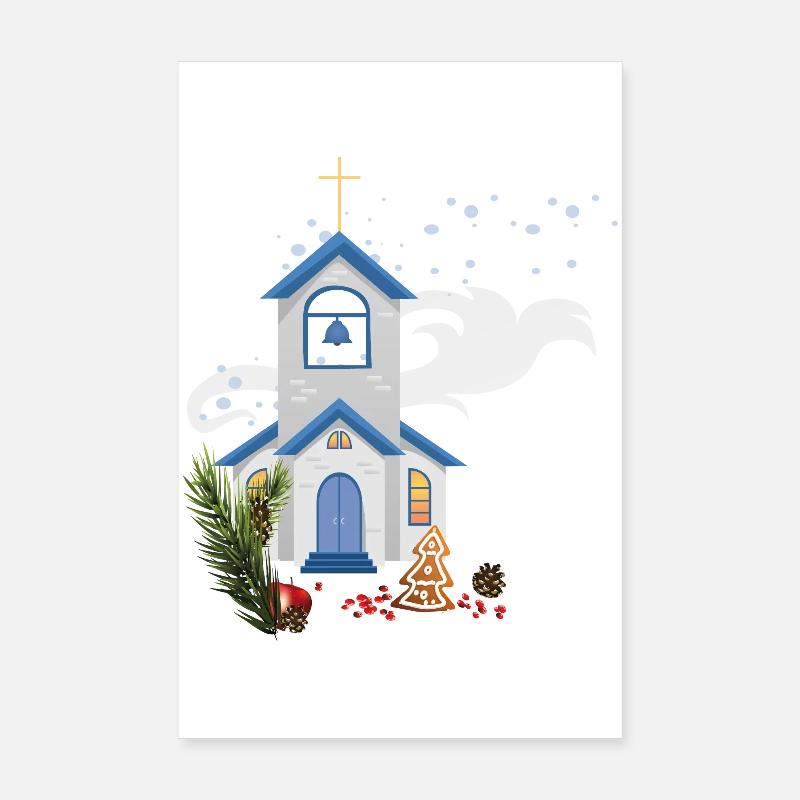 Noël avec l’église Poster 20 x 30 cm