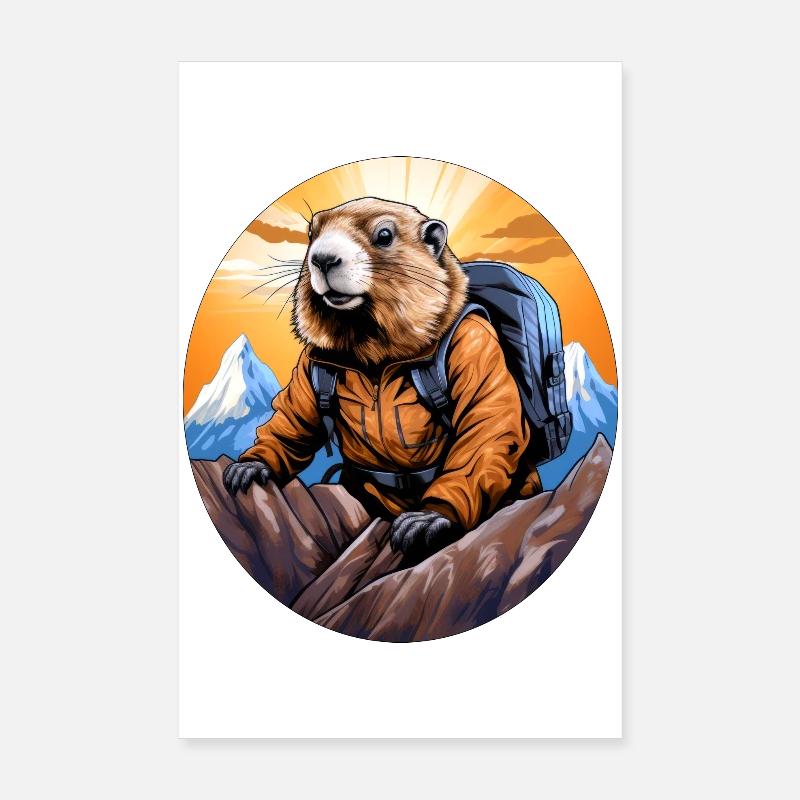 Marmotte Mountaineer / Randonnée Marmottes - Poster 20 x 30 cm - blanc