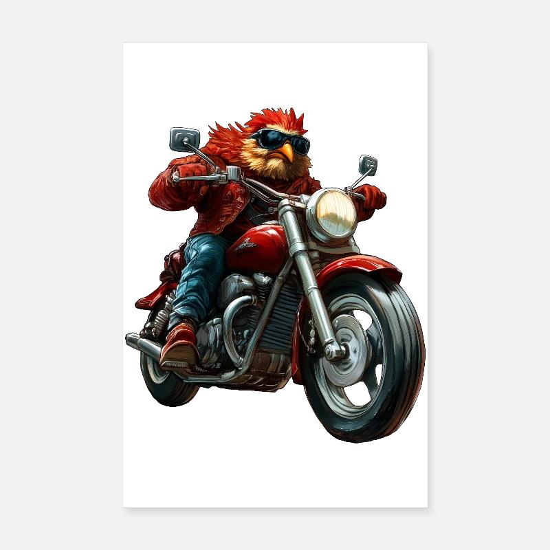 Chickens Motorcycle Poster 8" x 12" (20x30 cm)