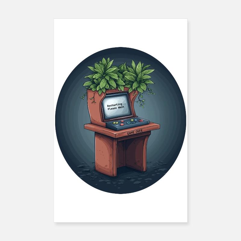 Game Over? Restart – Arcade trifft Natur - Poster 20x30 cm - Weiß
