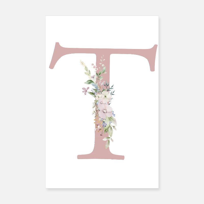 T Monogram, Floral, Personnalisable Poster 20 x 30 cm
