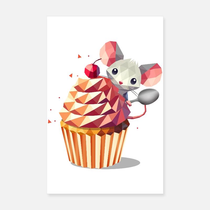 Cute mouse with cupcake – design for those with a sweet tooth Poster 8" x 12" (20x30 cm)
