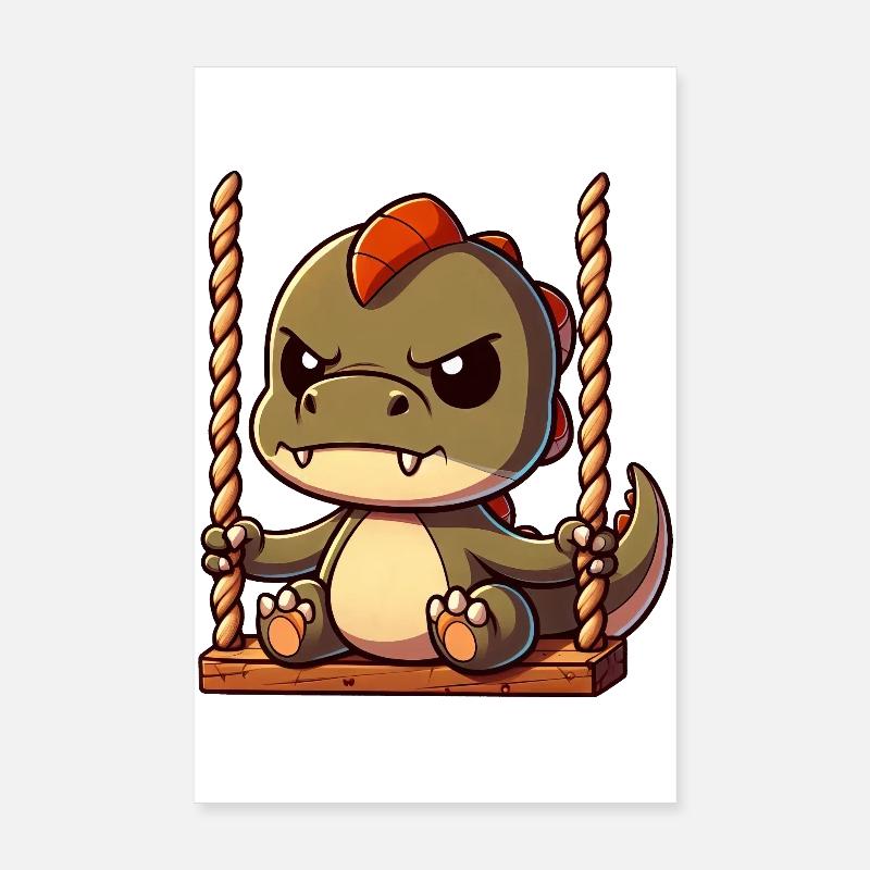 Grumpy T-Rex on swing annoyed offended Poster 8" x 12" (20x30 cm)