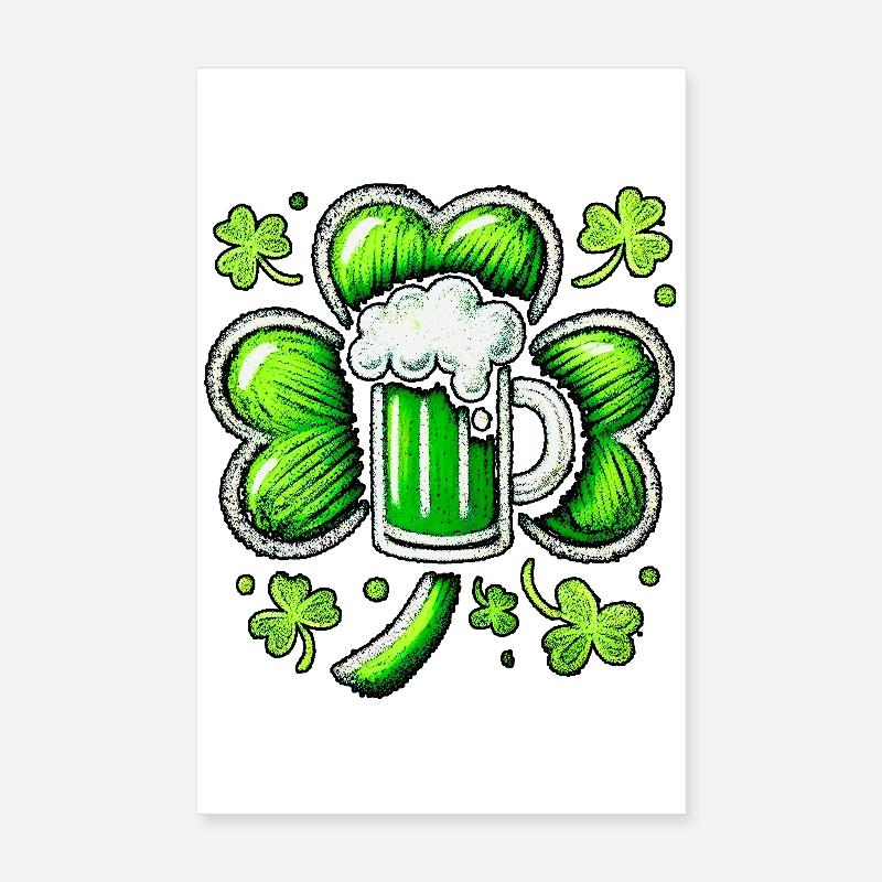 Green Pastel St. Patrick's Beer Design Poster 8" x 12" (20x30 cm)