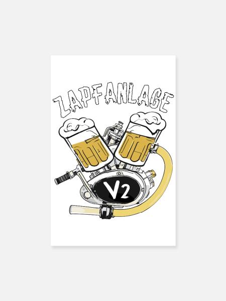 Biker V2 Bier Motorrad Zapfanlage Ausfahrt - Poster 20x30 cm - Weiß - Vorne