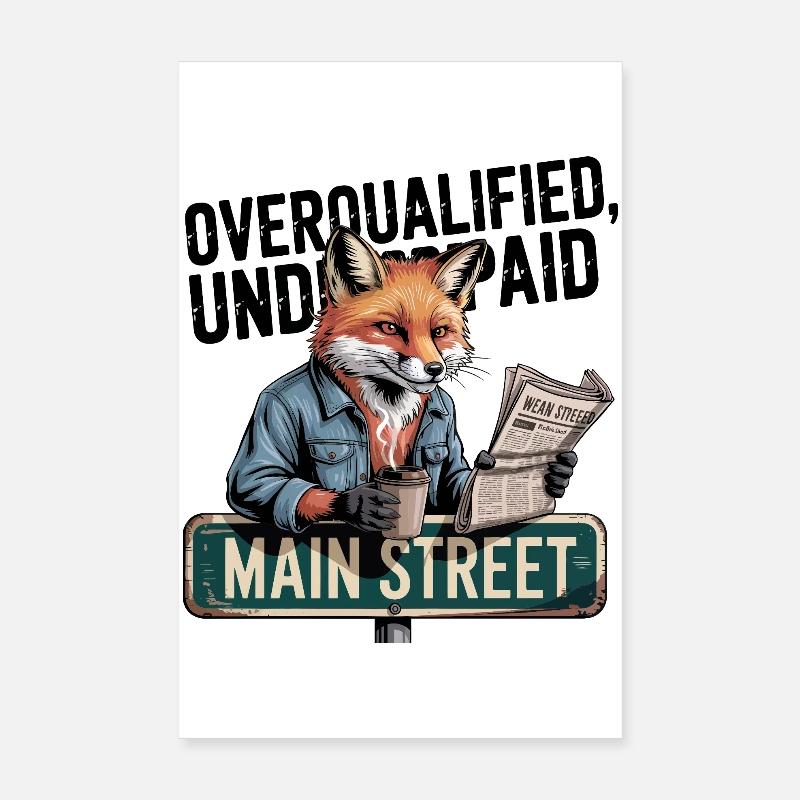Overqualified Underpaid Fox Poster 8" x 12" (20x30 cm)