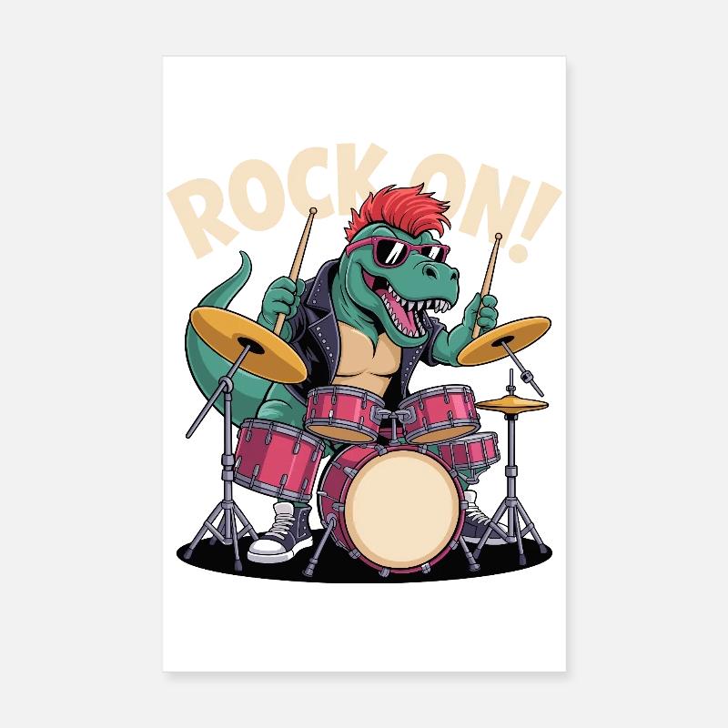 Batteur de dinosaure T-Rex punk rock - Percussions Poster 20 x 30 cm