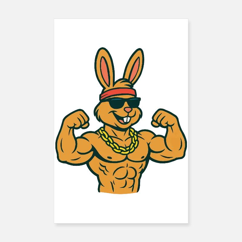 Lapin musculaire avec lunettes de soleil Poster 20 x 30 cm