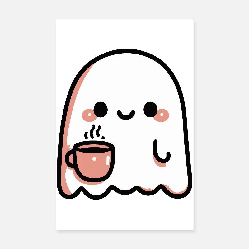 Fantôme Souriant et Café Pastel Poster 20 x 30 cm