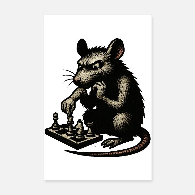 Ratte am Schachbrett Poster 20x30 cm