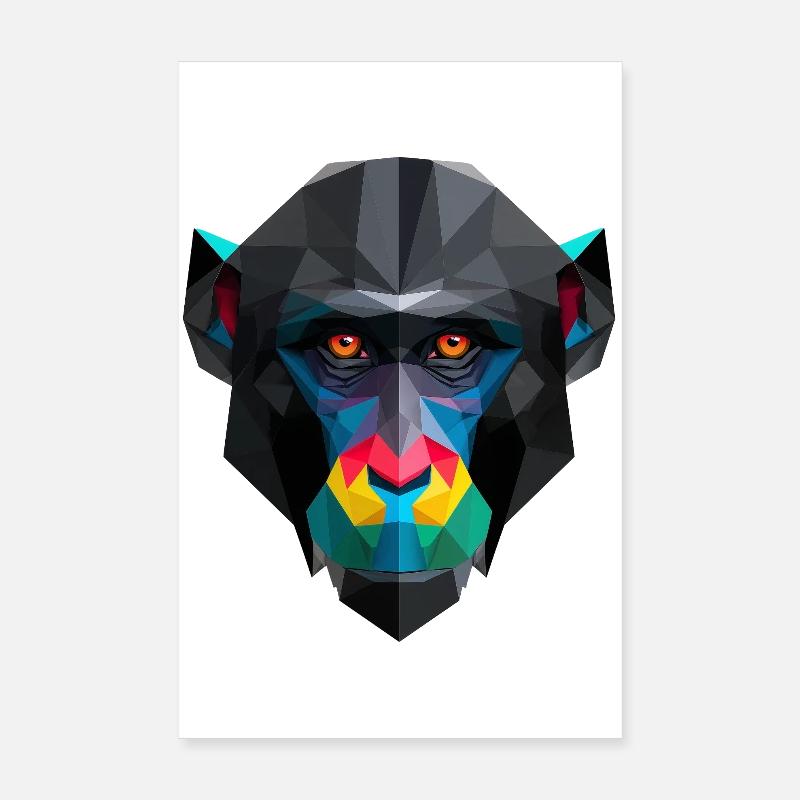 Portrait de singe en couleur low-poly Poster 20 x 30 cm