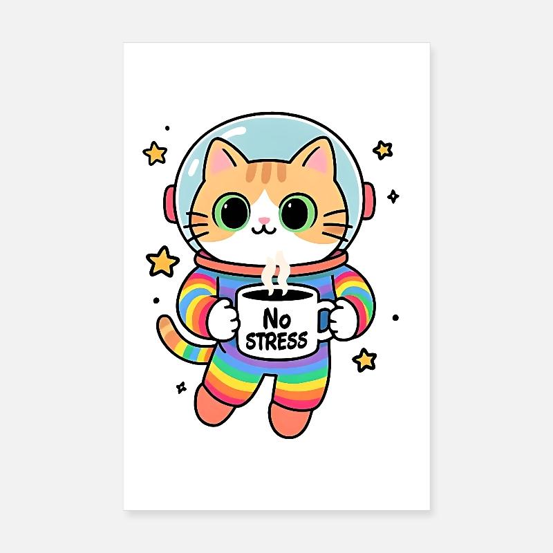 Stressfreie Regenbogen-Astronautenkatze Poster 20x30 cm